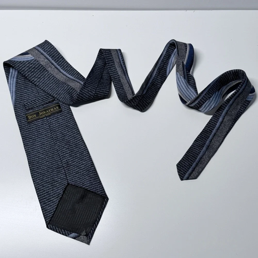 Don Jonathan Blue‎ Gray Striped Necktie Retro Executive Office Core Power Tie